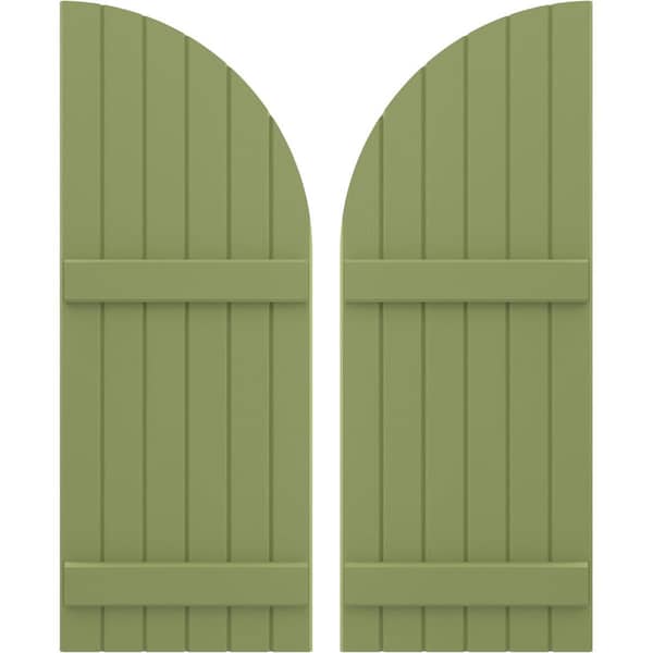 Ekena Millwork Americraft 6-Board (2 Batten) Wood Joined Board-n-Batten Shutters w/ Arch Top, ARW101BQ621X77MGH, PR ARW101BQ621X77MGH - main